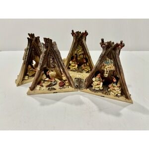 Native American Indians Weaving Cooking Praying 4" Hinged Resin 2 Teepee Braves